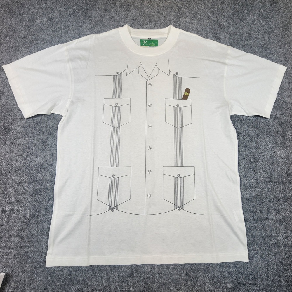 Panabrisa Corona Mens XL White Guayabera Graphic TShirt Cigar Print PanamaCotton